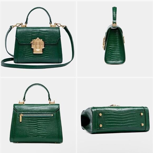 ♥️ LA'FESTIN Green mini Kelly style leather cross body purse, gold hardware - Picture 4 of 15